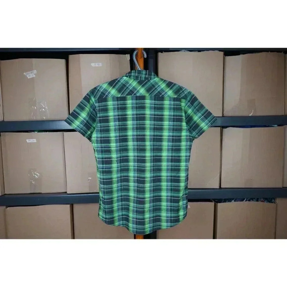 Y2K Motogear Green Black Plaid Shirt Men's S #354 - Picture 2 of 5